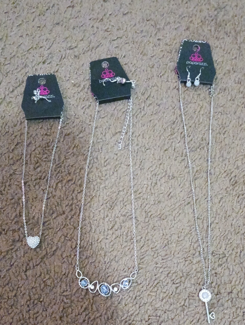 paparazzi Silver Multi-Necklace Trio with Crystal Accents